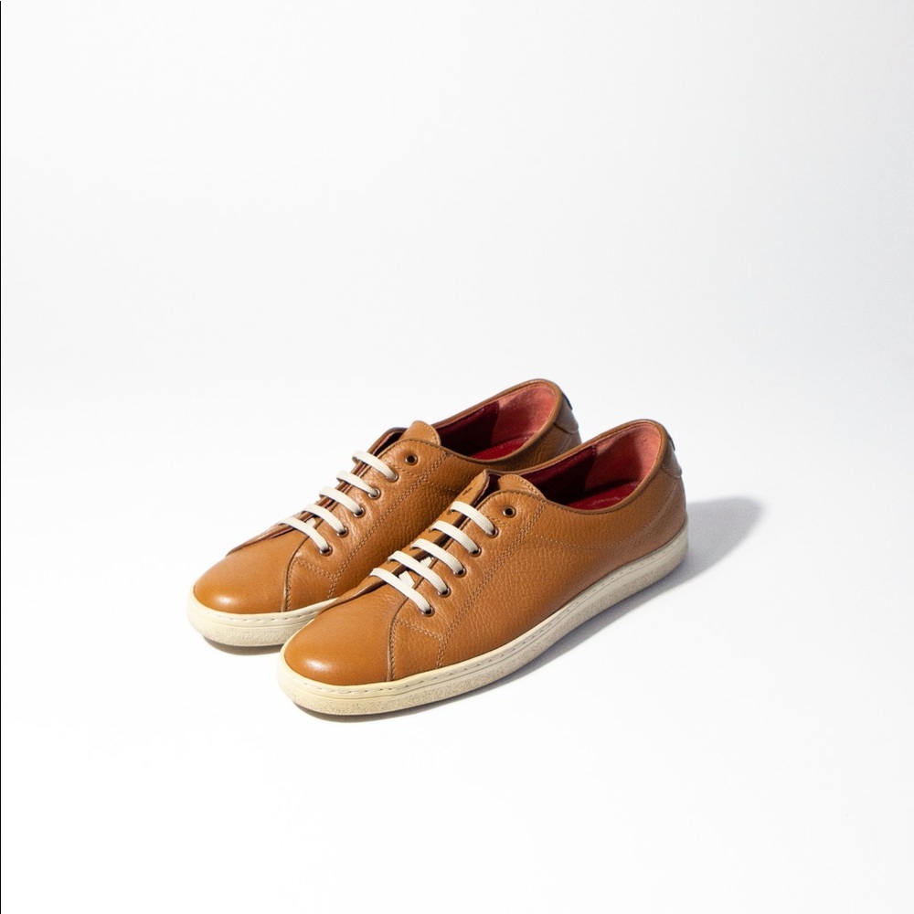 Salvatore Ferragamo cognac leather sneakers. US 9.